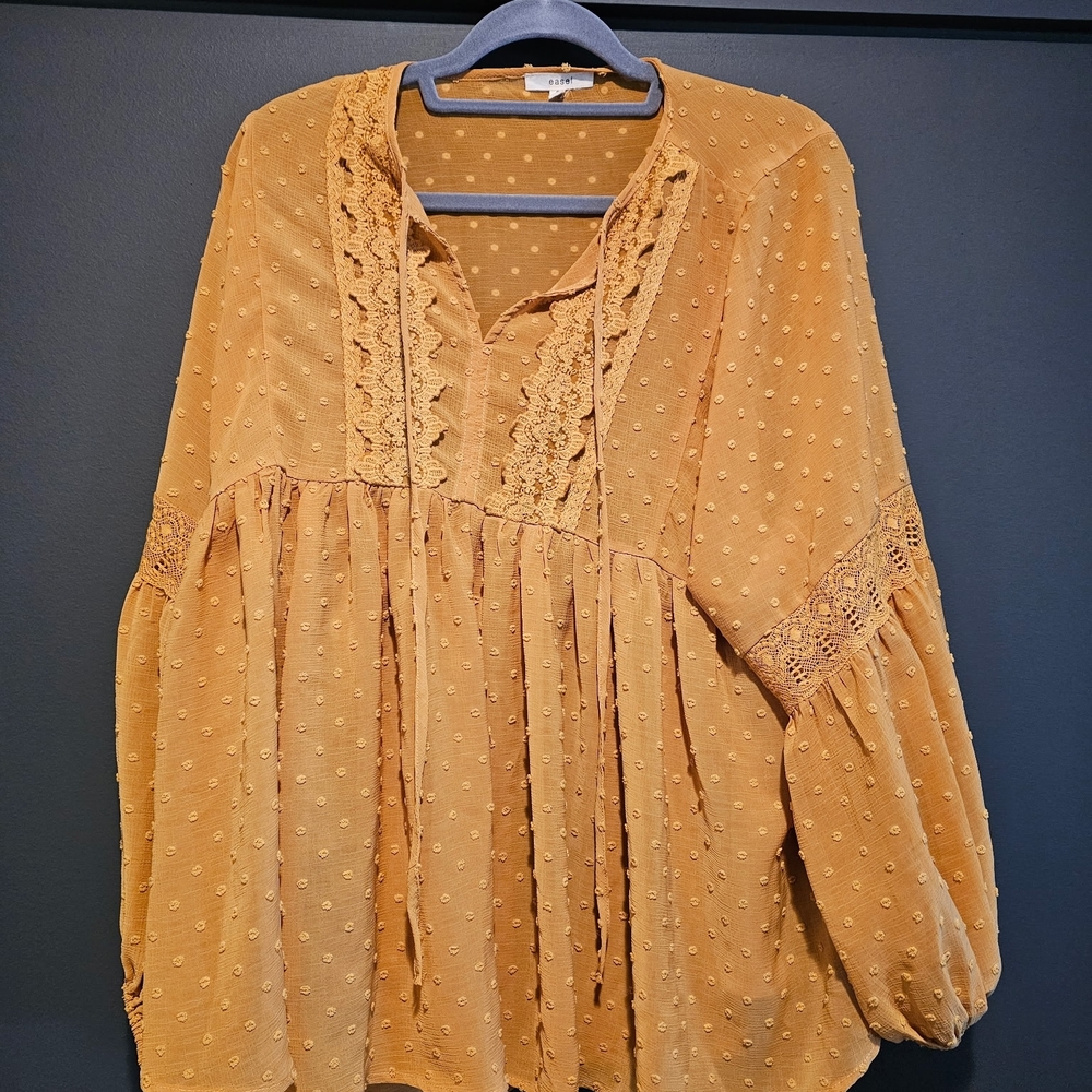 Easel Mustard Lace Accent Blouse